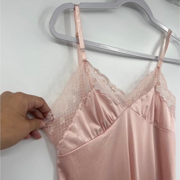 Vintage 70s Vanity Fair Babydoll Lace Slip Dress M Pastel Coquette Lace Bow USA - Picture 3 of 9